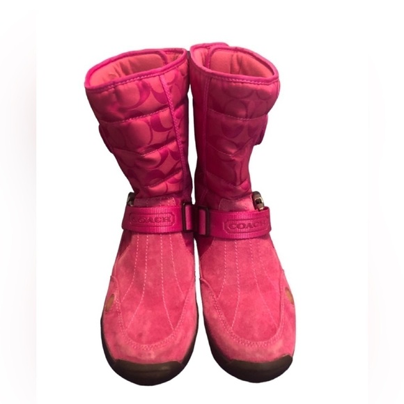 Coach Boots Sandi Dark Pink Mid Calf Signature Quilted Suede 6.5 Ankle Buckle - Picture 4 of 11